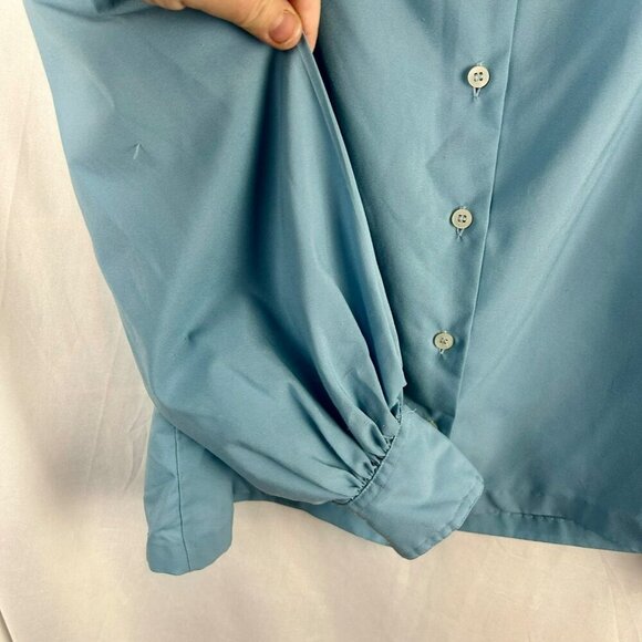 Vintage 70s Amanda Blouse Women Medium Blue Long Sleeve Button Boho Cottagecore - Picture 4 of 8